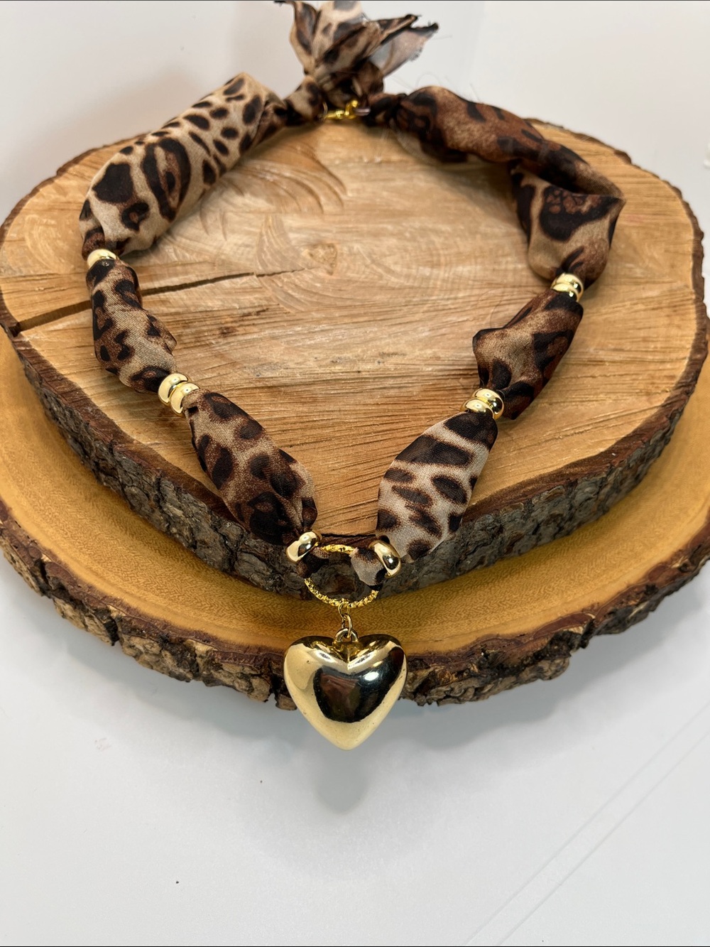 Gold Heart Leopard Scarf Necklace - Women Jewelry
